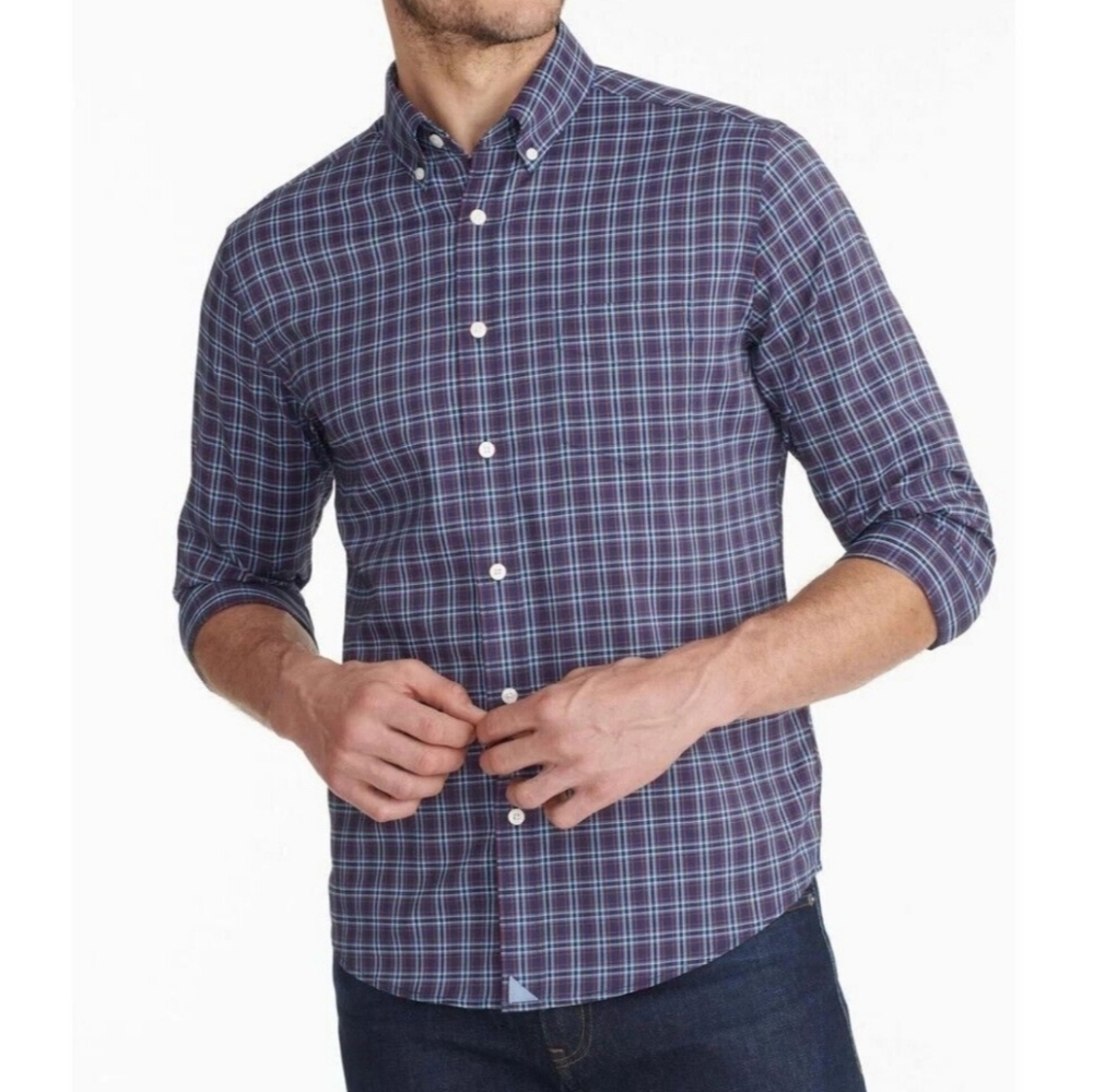 UNTUCKIT Martinet Button Up Shirt Navy Plaid Regular Fit Long‎ Sleeve Men's XL